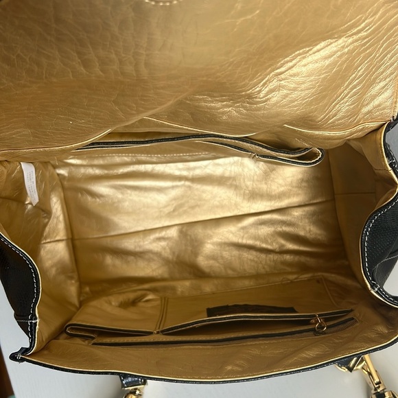 La Gioe Di Toscana Shoulder Handbag Black Gold Snake Embossed Leather - Picture 11 of 16